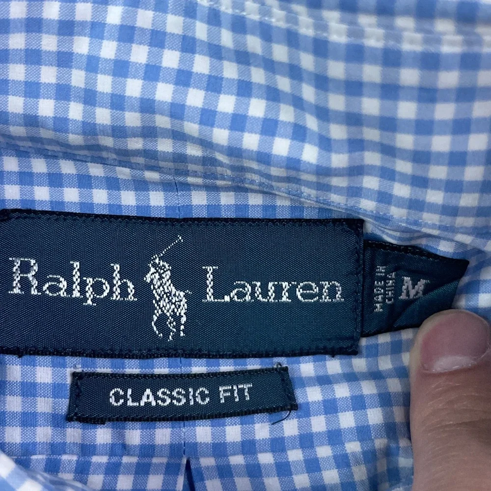 Ralph Lauren Shirt Mens Medium Blue Gingham Classic Fit Button Down Pony Logo